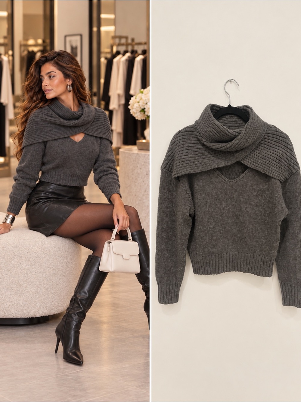 ASTR The Label Pearson Sweater S Mushroom Cowl Neck Cutout Wool Blend
